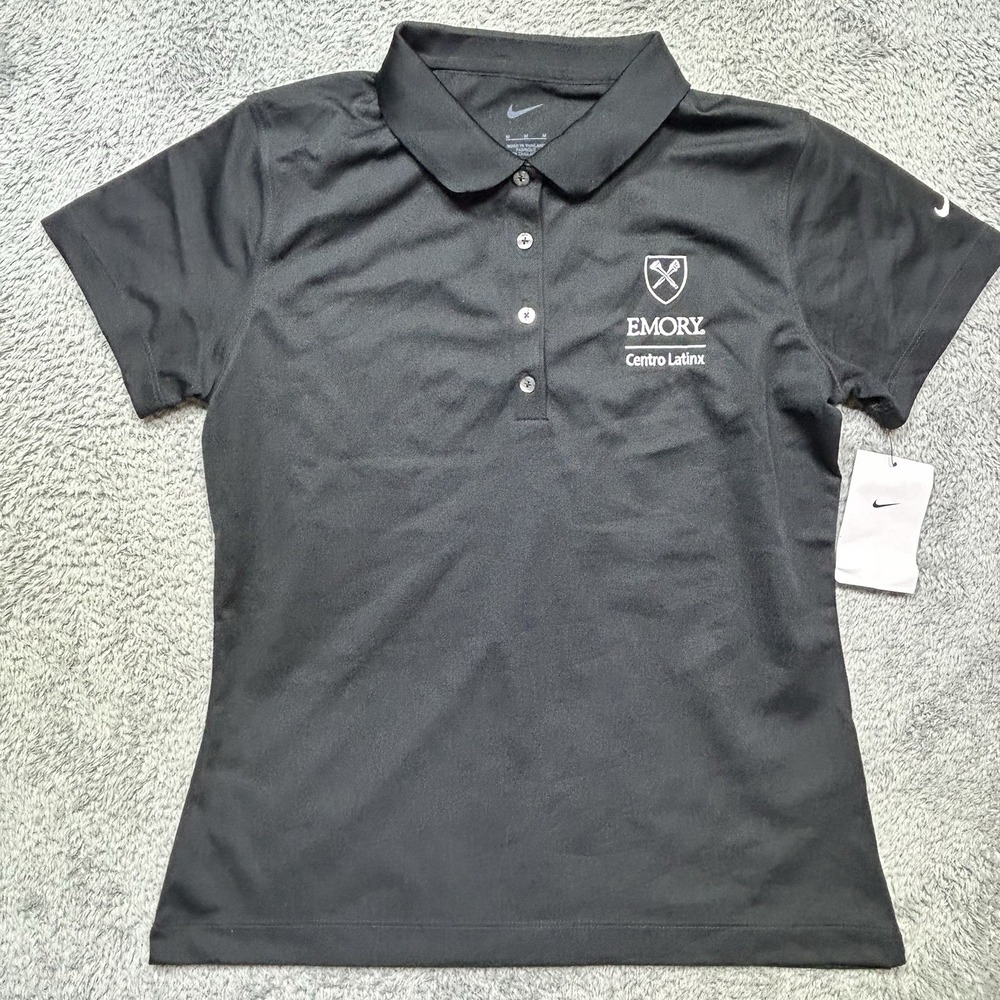 Nike Polo Shirt Womens M Black Emory Centro Latinx Short Sleeve Medical Tech NEW